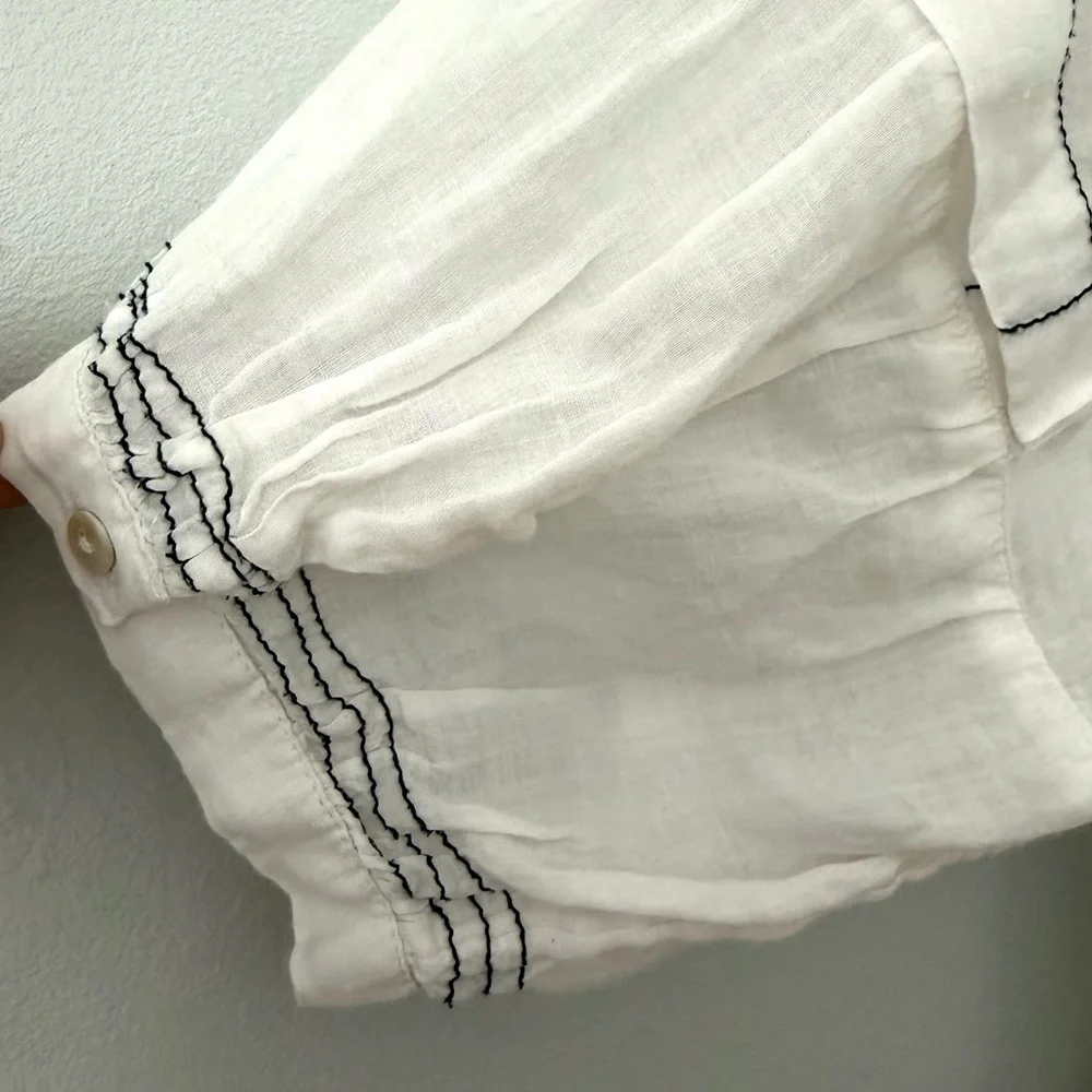 Maeve White Linen Tunic with Black Trim/Stitching XL - Picture 10 of 12